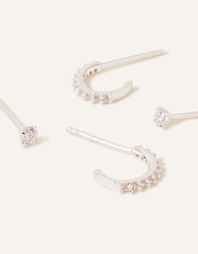 accessorize Sterling Silver Sparkle Hoops and Studs Set of Two