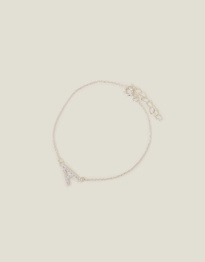 Accessorize Sterling Silver Sparkle Initial Bracelet Silver