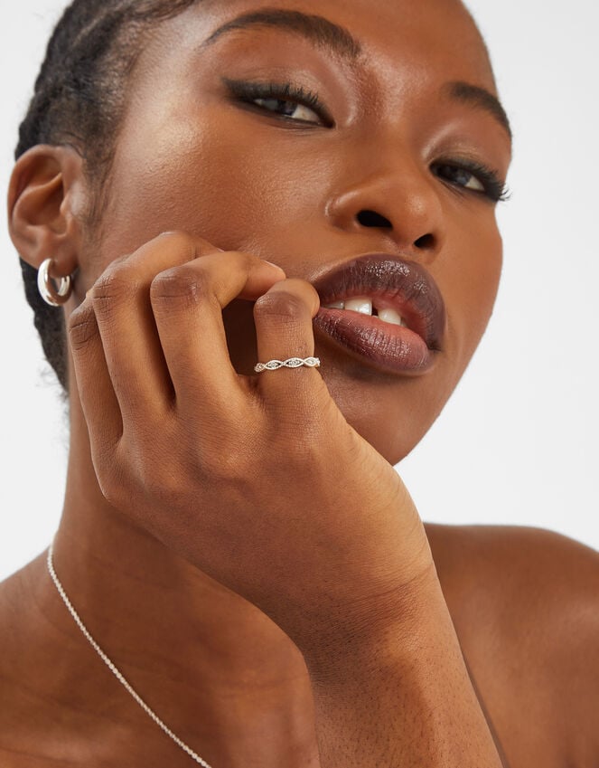 Accessorize Sterling Silver Sparkle Weave Band Ring White