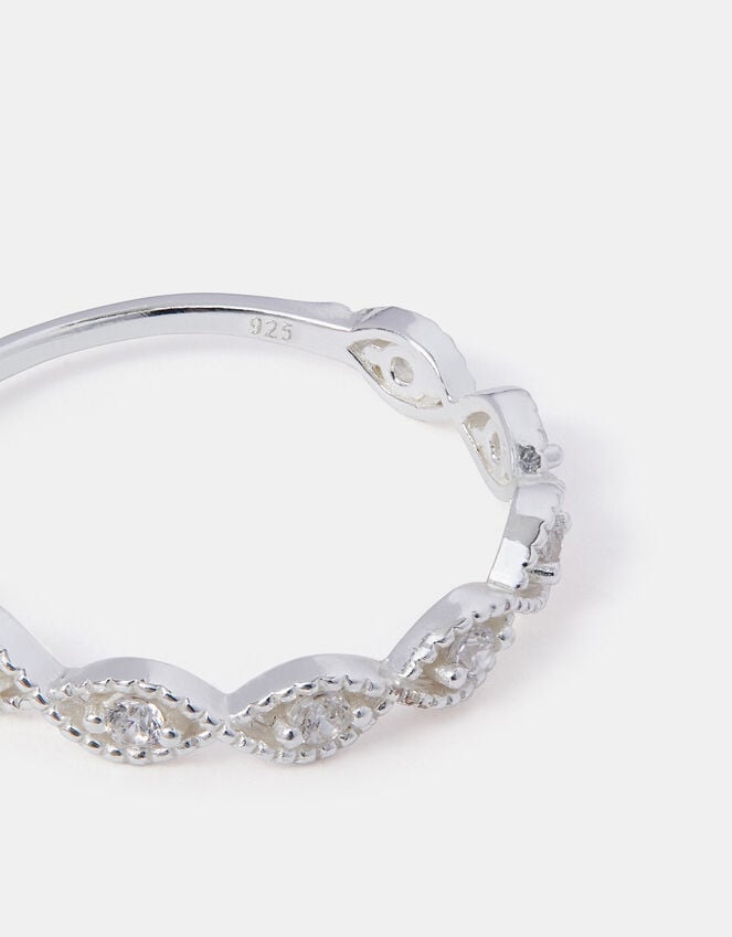 accessorize Sterling Silver Sparkle Weave Band Ring White