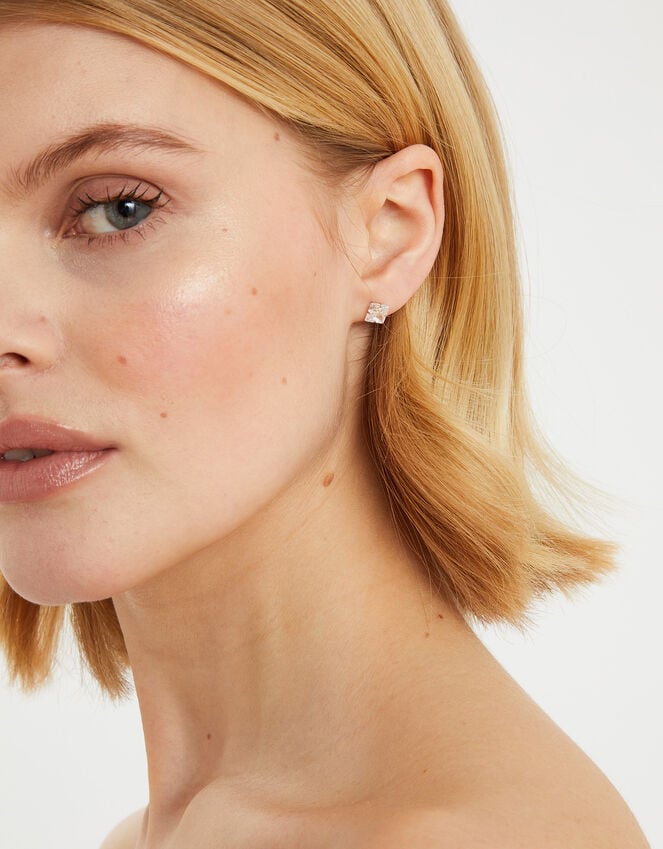 Accessorize Sterling Silver Square Crystal Stud Earrings