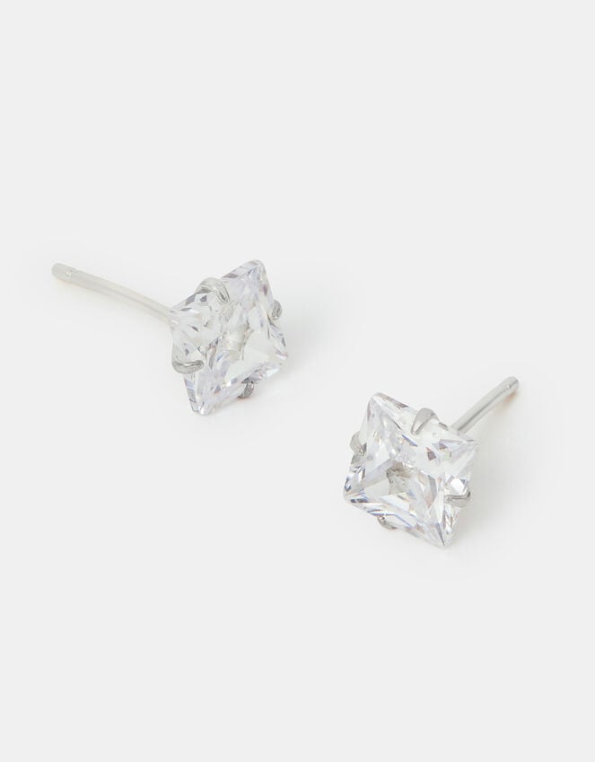 accessorize Sterling Silver Square Crystal Stud Earrings