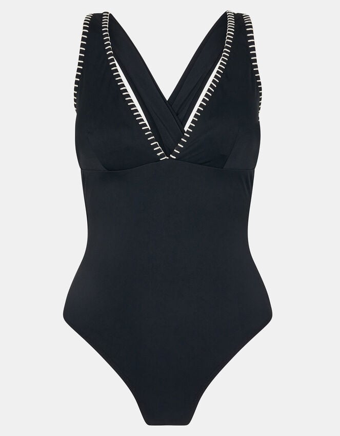 Accessorize Stitch Cross-Back Plunge Swimsuit Black