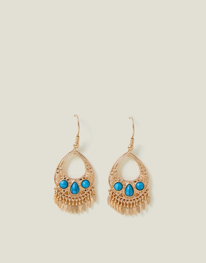 Accessorize Stone Teardrop Fringe Earrings Turquoise