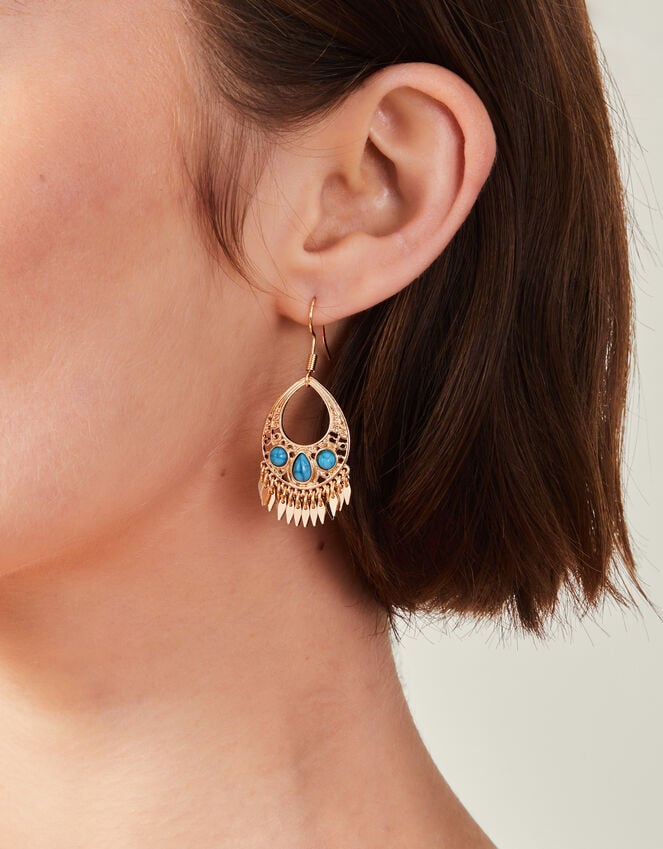 Accessorize Stone Teardrop Fringe Earrings Turquoise