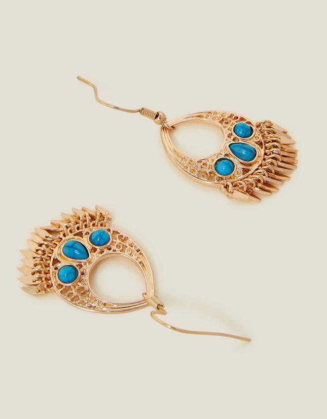 accessorize Stone Teardrop Fringe Earrings Turquoise