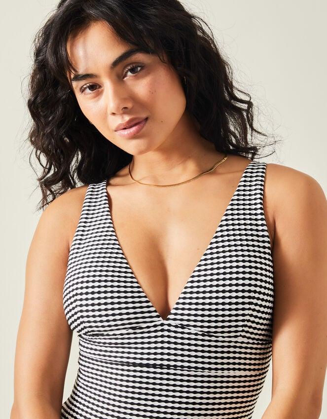 Accessorize Stripe Seersucker Plunge Swimsuit Black