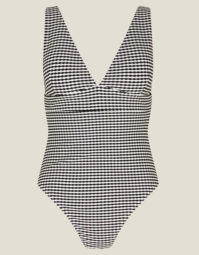 Accessorize Stripe Seersucker Plunge Swimsuit Black