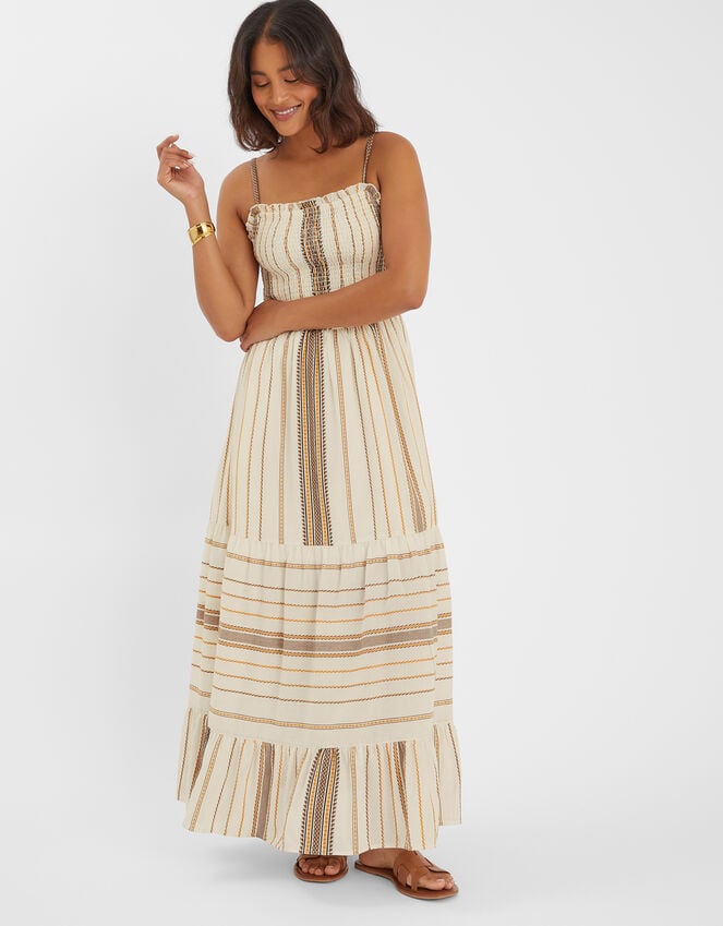 accessorize Stripe Strappy Smocked Maxi Dress Multi
