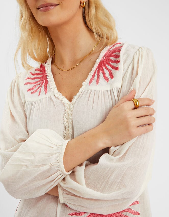 Accessorize Sun Embroidered Long-Sleeve Maxi Dress Ivory