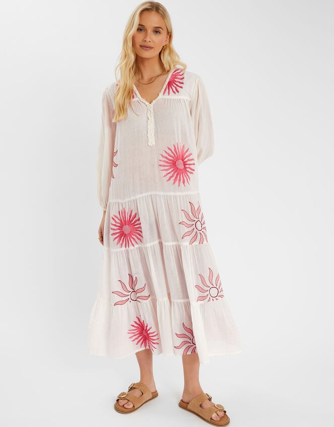 accessorize Sun Embroidered Long-Sleeve Maxi Dress Ivory