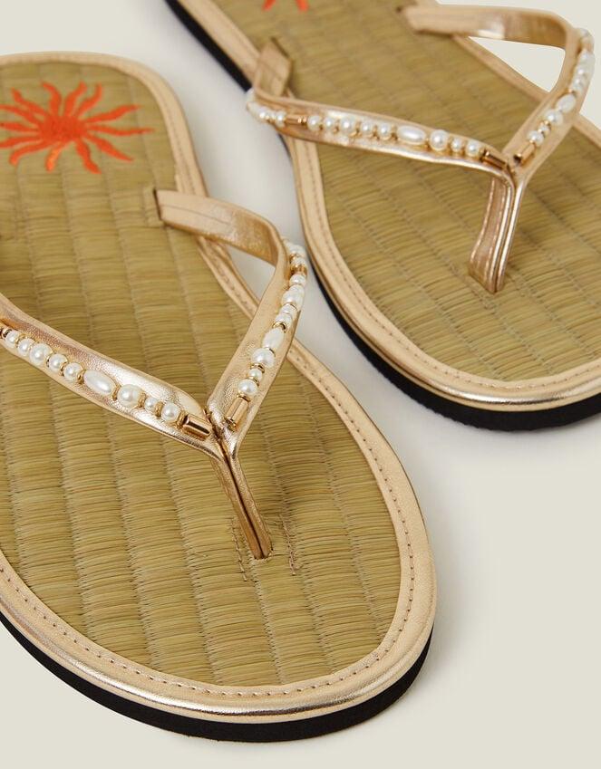Accessorize Sun Embroidered Seagrass Flip Flops Gold