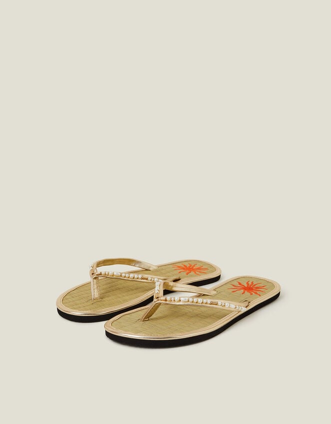 accessorize Sun Embroidered Seagrass Flip Flops Gold