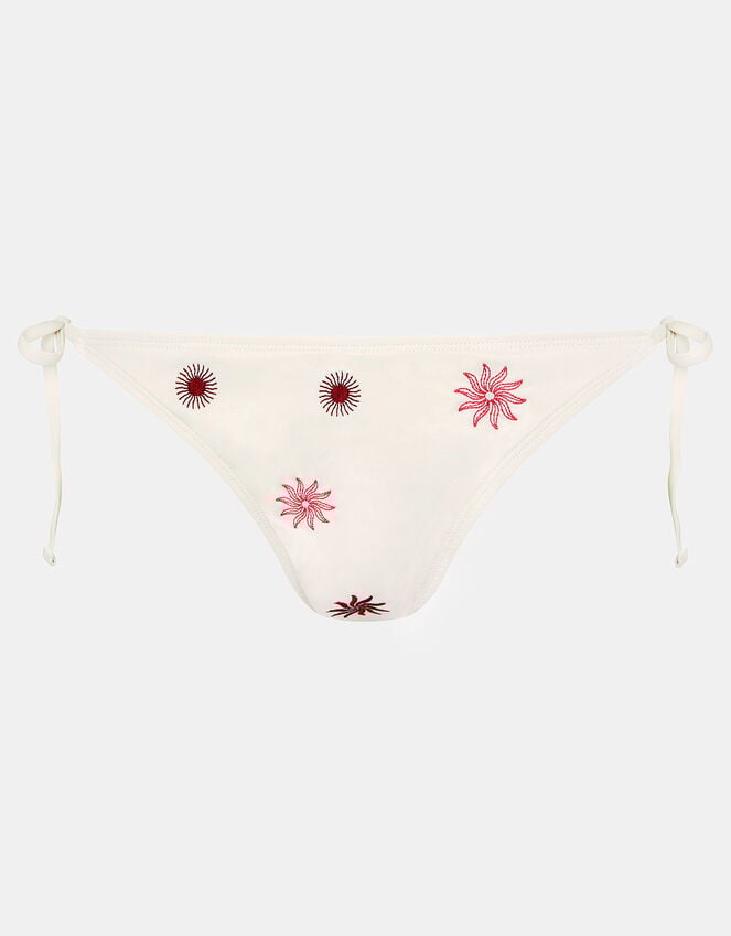 Accessorize Sun Embroidered Tie Bikini Bottoms Ivory