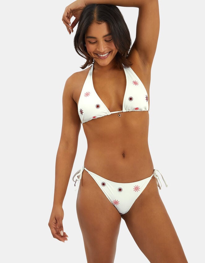 accessorize Sun Embroidered Tie Bikini Bottoms Ivory