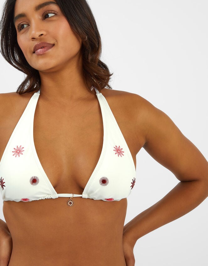 Accessorize Sun Embroidered Triangle Bikini Top Ivory