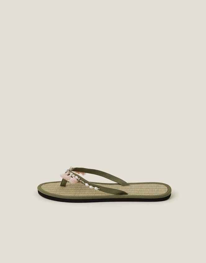 Accessorize Tassel Seagrass Footbed Flip Flops Green