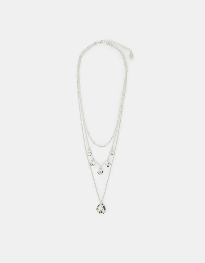 Accessorize Textured Disc Charm Layered Necklace Silver