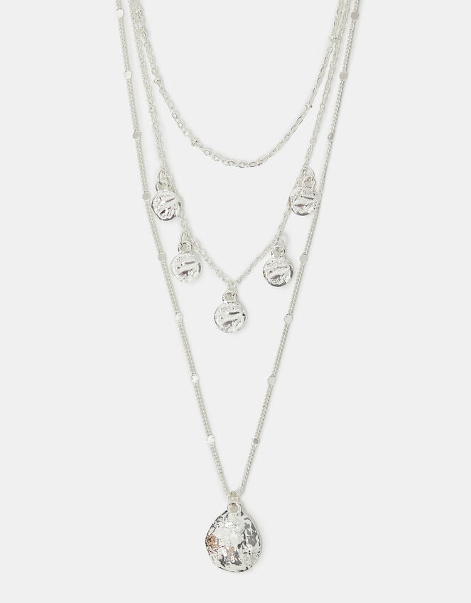accessorize Textured Disc Charm Layered Necklace Silver