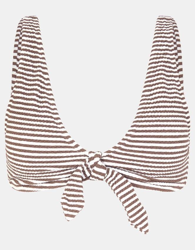 Accessorize Textured Stripe Tie Front Bikini Top Camel