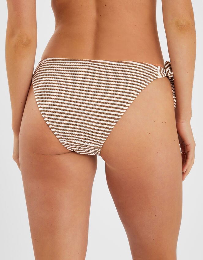 Accessorize Textured Stripe Tie Side Bikini Bottoms Camel