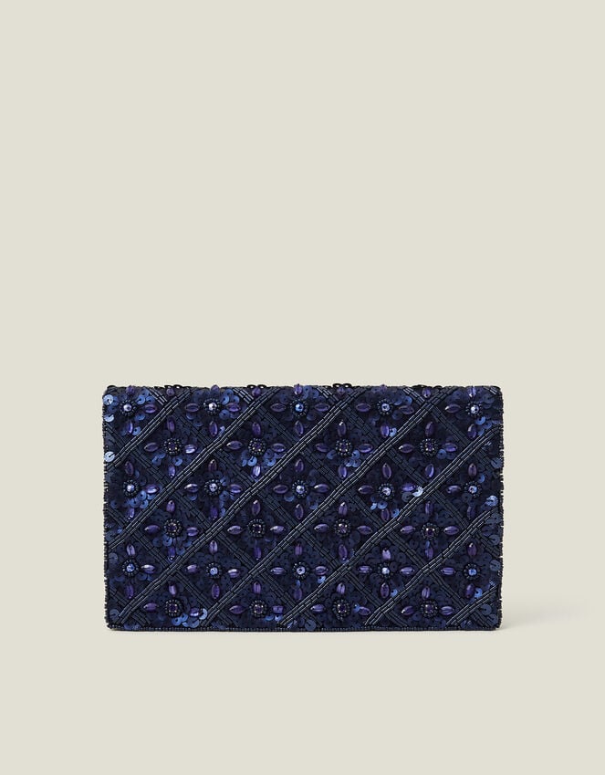 Accessorize Tianna Metallic Embellished Clutch Bag Blue