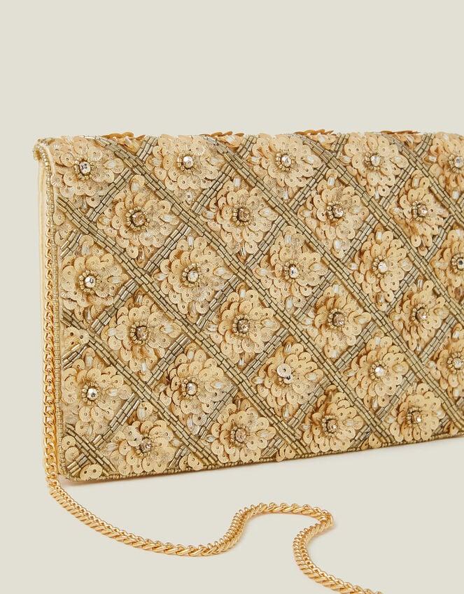 Accessorize Tianna Metallic Embellished Clutch Bag Gold