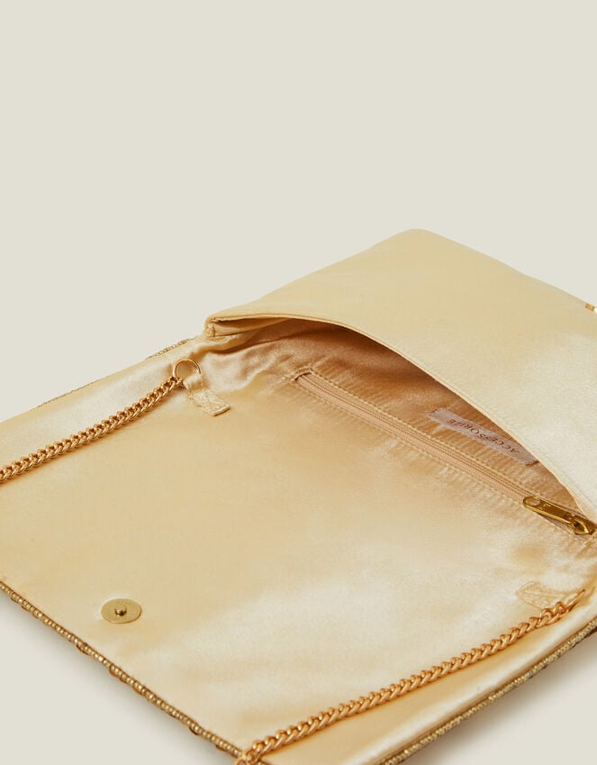 Accessorize Tianna Metallic Embellished Clutch Bag Gold