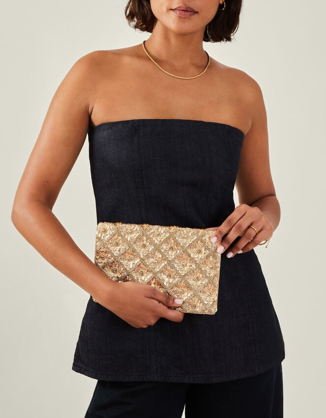 accessorize Tianna Metallic Embellished Clutch Bag Gold