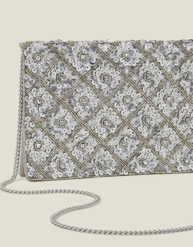 Accessorize Tianna Metallic Embellished Clutch Bag Silver
