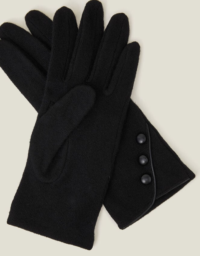 Accessorize Touchscreen Button Gloves In Wool Blend Black