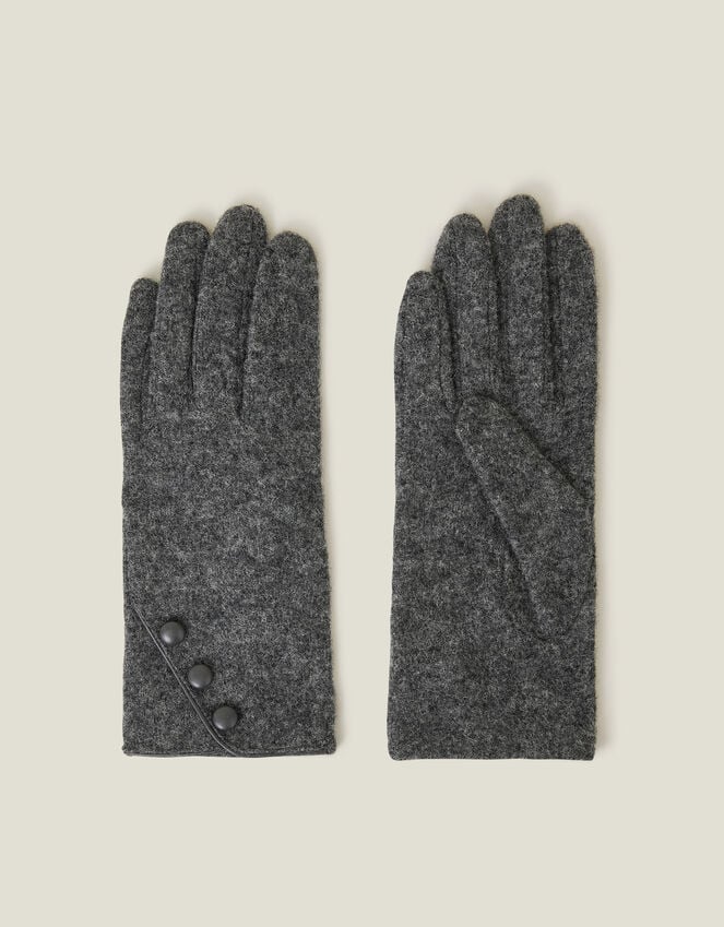 accessorize Touchscreen Button Gloves in Wool Blend Grey