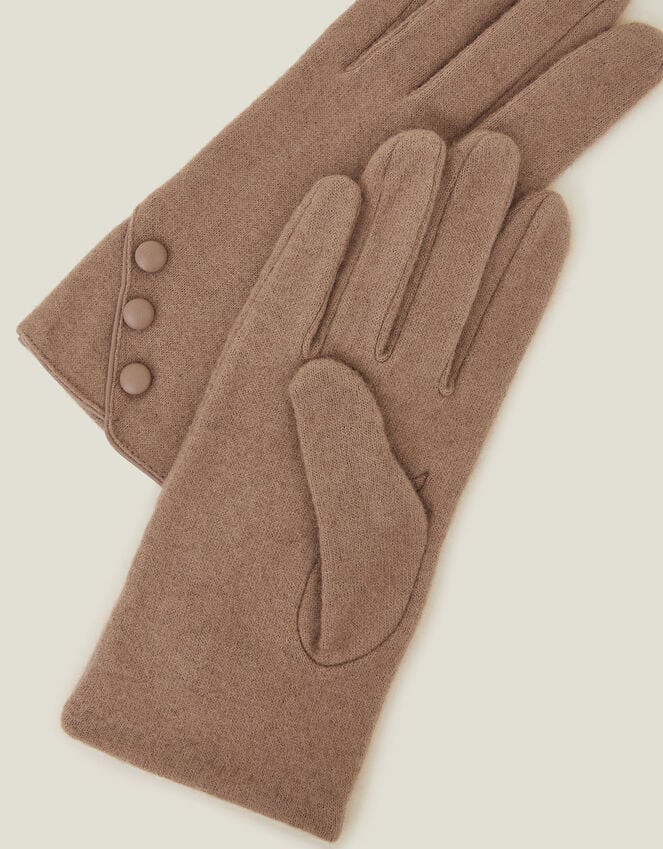 Accessorize Touchscreen Button Gloves In Wool Blend Natural
