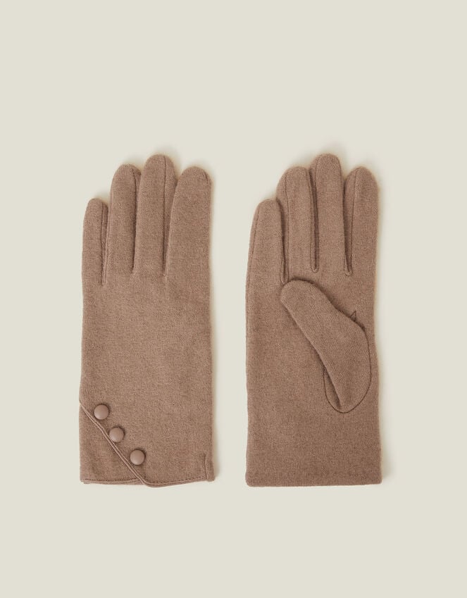 accessorize Touchscreen Button Gloves in Wool Blend Natural