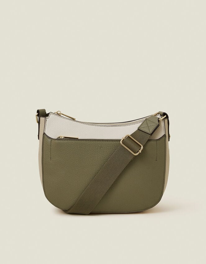 Accessorize Two-Tone Faux Leather Crossbody Bag Khaki