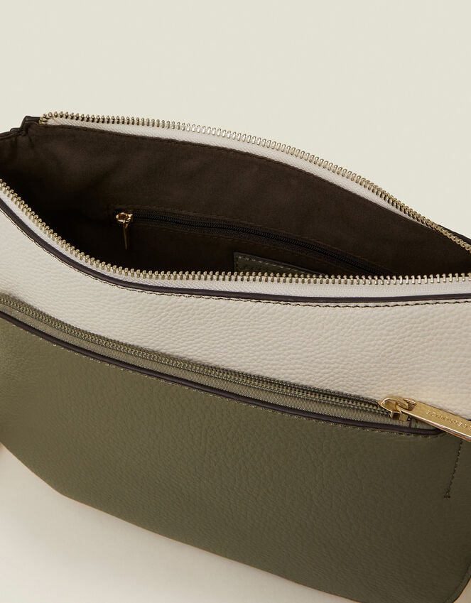 Accessorize Two-Tone Faux Leather Crossbody Bag Khaki