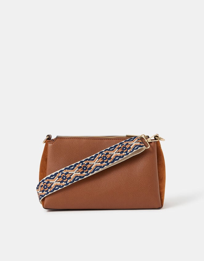 Accessorize Webbing Strap Suedette Crossbody Bag Tan