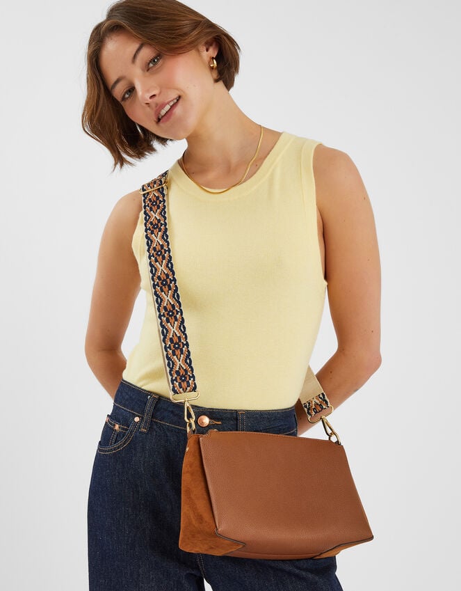accessorize Webbing Strap Suedette Crossbody Bag Tan