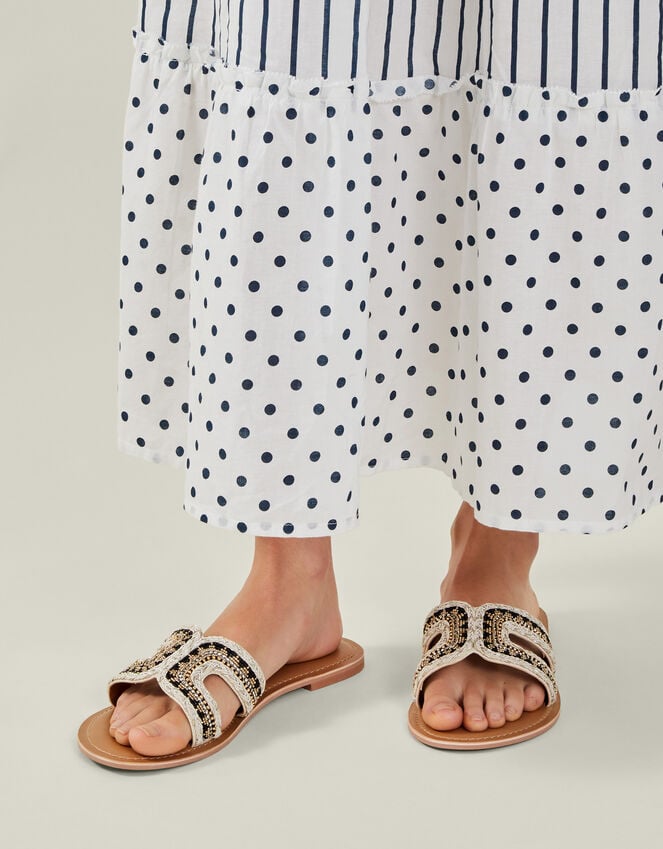 Accessorize Wide Fit Cut-Out Bead Slide Sandals Black