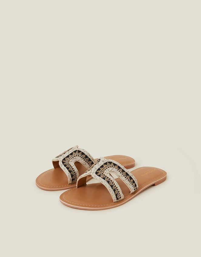 accessorize Wide Fit Cut-Out Bead Slide Sandals Black