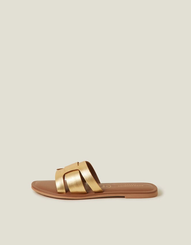 Accessorize Wide Fit Metallic Leather Cut-Out Slide Sandals Gold