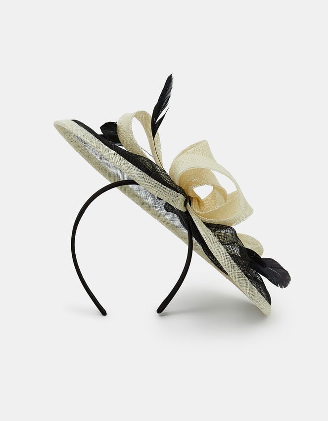 Accessorize Woven Bow Feather Disc Fascinator Black