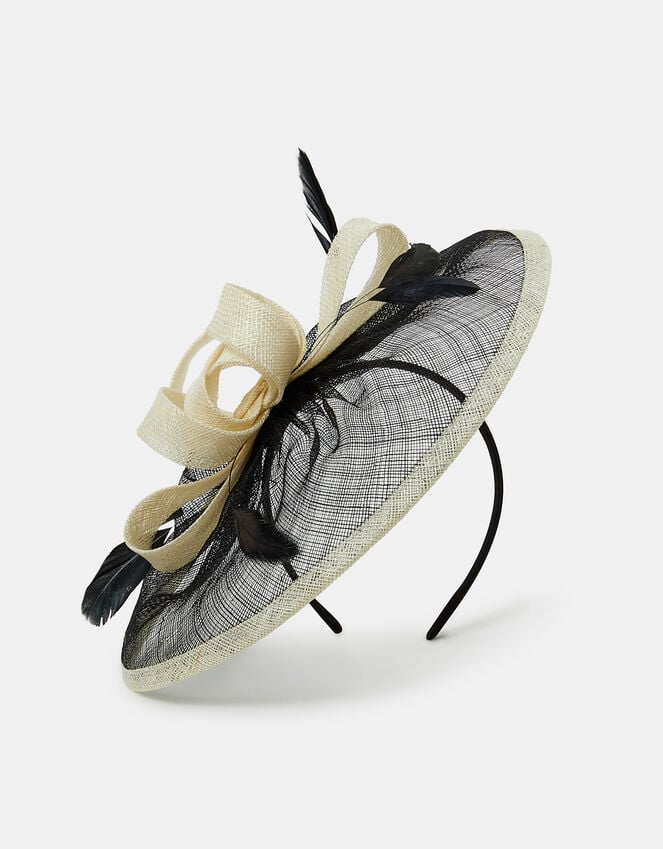 Accessorize Woven Bow Feather Disc Fascinator Black