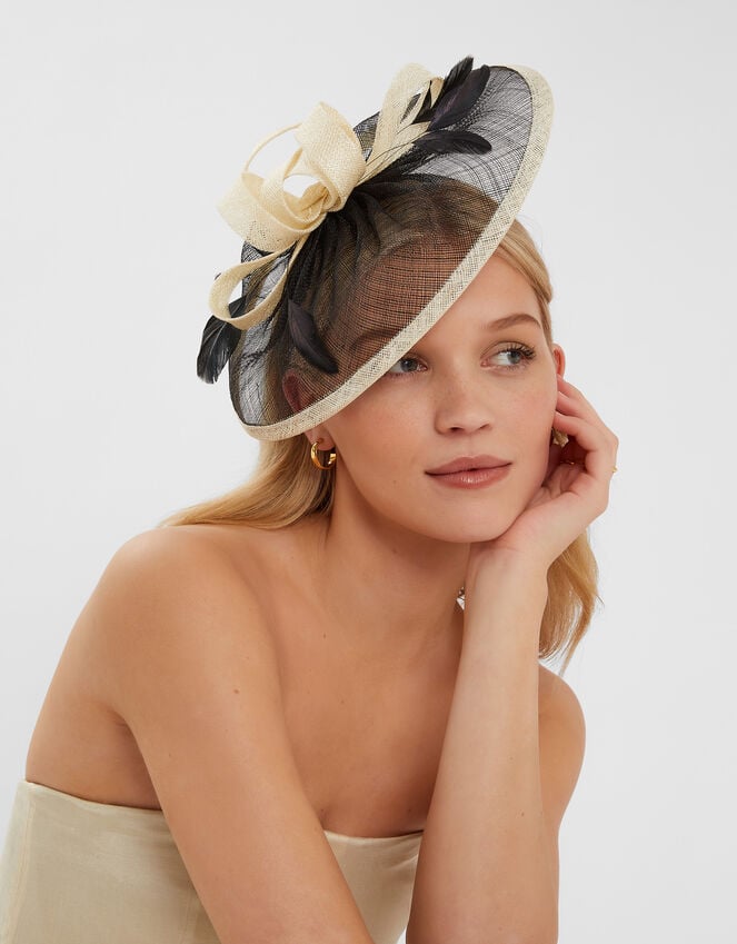 accessorize Woven Bow Feather Disc Fascinator Black