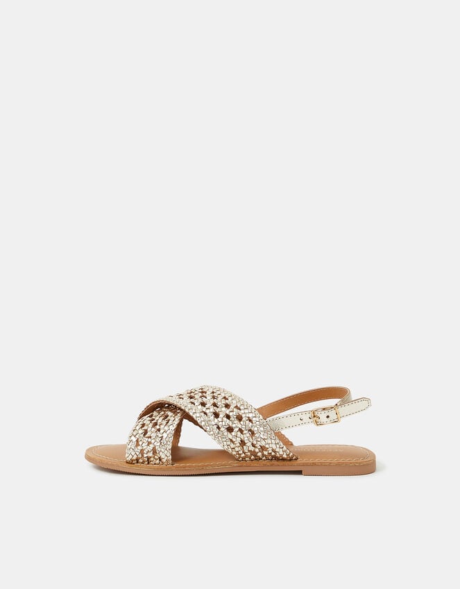 Accessorize Woven Metallic Cross-Strap Sandals Gold