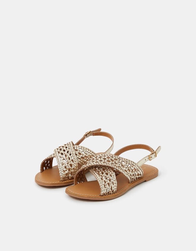 accessorize Woven Metallic Cross-Strap Sandals Gold