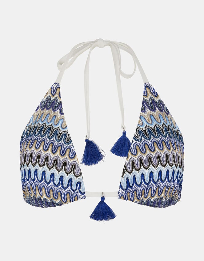 Accessorize Zig-Zag Stitch Triangle Bikini Top Blue