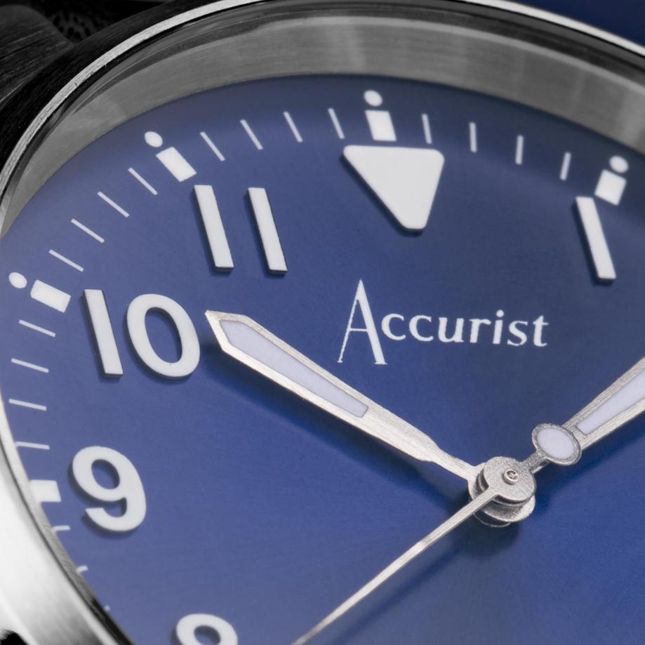 Accurist Accurist Aviation Men's Watch | Silver Case & Blue Leather Strap With Windsor Blue Dial | 41mm