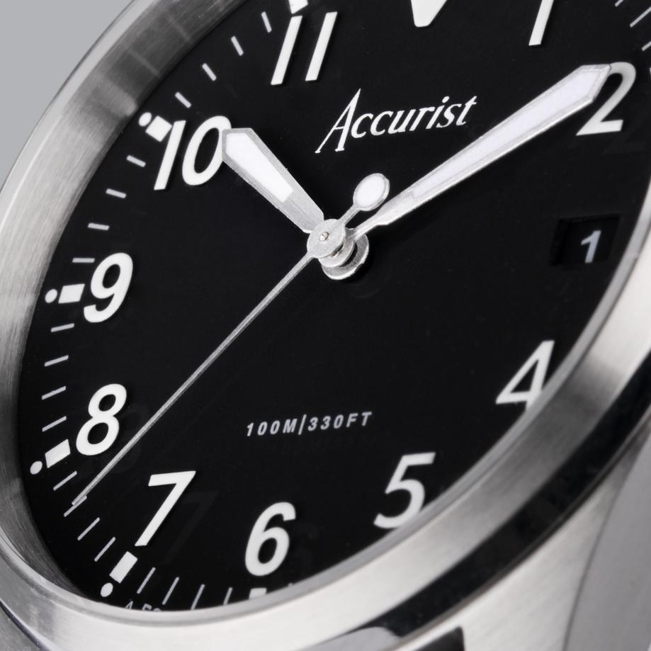 Accurist Accurist Aviation Men's Watch | Silver Case & Stainless Steel Bracelet With Black Dial | 41mm