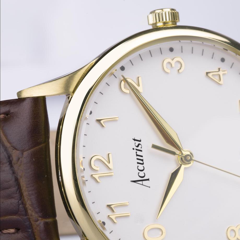 Accurist Accurist Classic Men's Watch | Gold Case & Brown Leather Strap With White Dial | 37mm